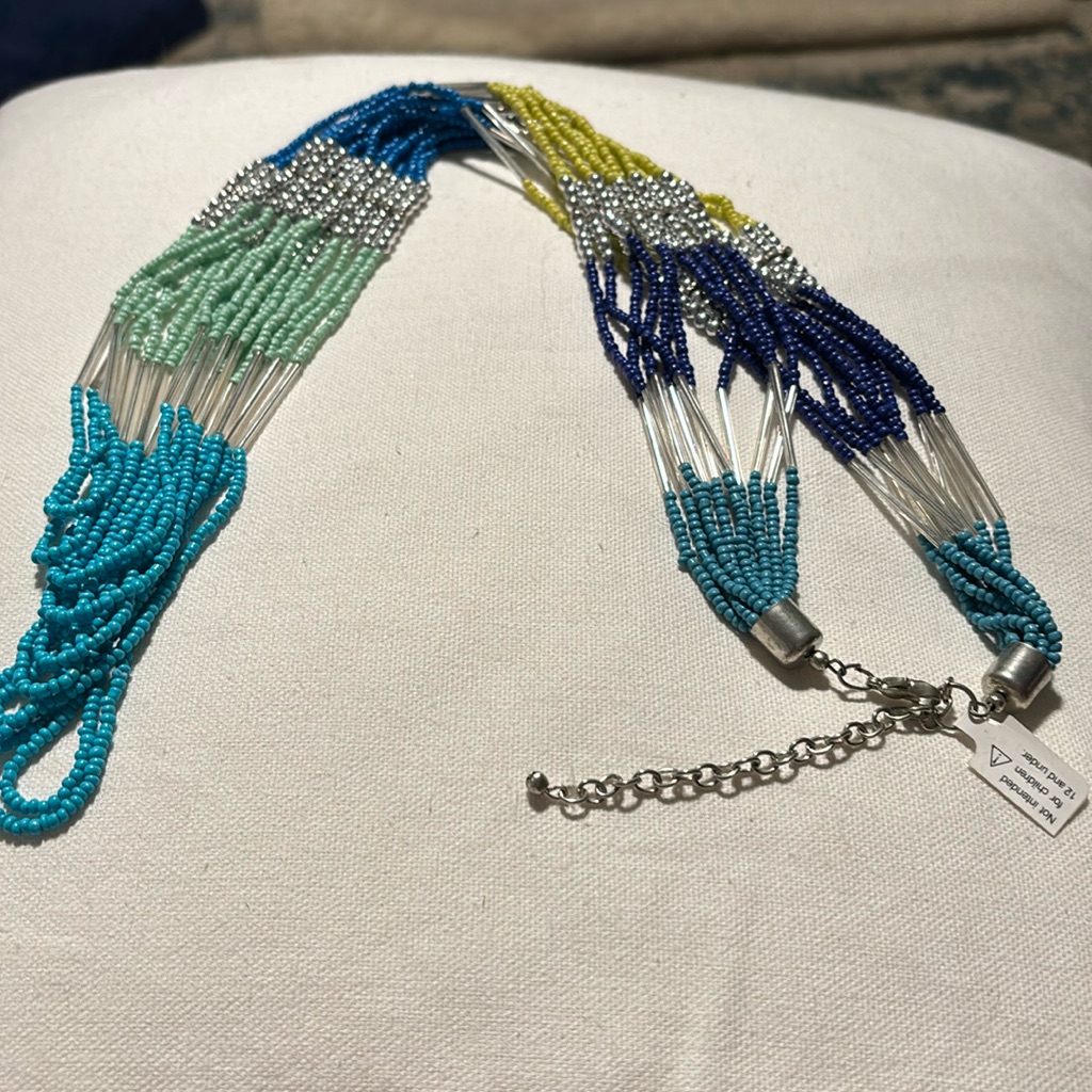 Nwt Fashion Silver Tone And Multi-Colored Beaded 34” Adjustable Necklace